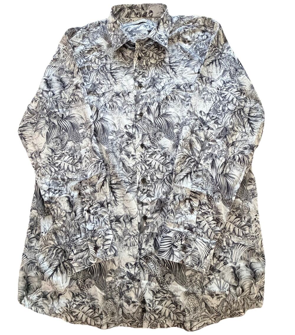 Christian Roche Bespoke Black White Monochrome Jungle Button Down Shirt 2XL
